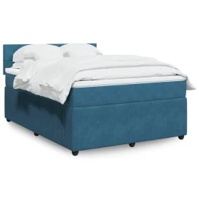 Box spring bed with blue velvet mattress 160x200 cm by , Beds and slatted bases - Ref: Foro24-3287786, Price: 542,50 €, Disco...