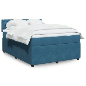 Box spring bed with blue velvet mattress 160x200 cm by , Beds and slatted bases - Ref: Foro24-3287792, Price: 555,12 €, Disco...