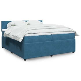 Box spring bed with blue velvet mattress 200x200 cm by , Beds and slatted bases - Ref: Foro24-3287828, Price: 739,67 €, Disco...