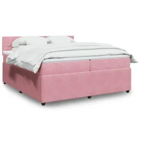Box spring bed with a pink velvet mattress 200x200 cm by , Beds and slatted bases - Ref: Foro24-3287835, Price: 647,89 €, Dis...