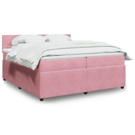 Box spring bed with a pink velvet mattress 200x200 cm by , Beds and slatted bases - Ref: Foro24-3287835, Price: 647,89 €, Dis...