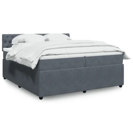 Dark gray velvet box spring bed with mattress 200x200 cm by , Beds and slatted bases - Ref: Foro24-3287837, Price: 766,80 €, ...