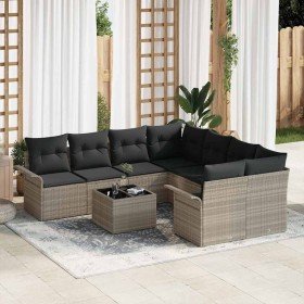 Conjunto de sofá de jardín 9 pcs Gris Claro Poliratán