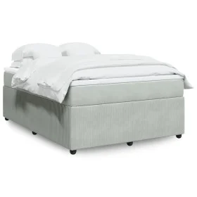 Box spring bed with light gray velvet mattress 140x190 cm by , Beds and slatted bases - Ref: Foro24-3285638, Price: 444,40 €,...