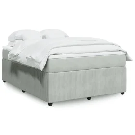 Box spring bed with light gray velvet mattress 140x200 cm by , Beds and slatted bases - Ref: Foro24-3285644, Price: 442,68 €,...