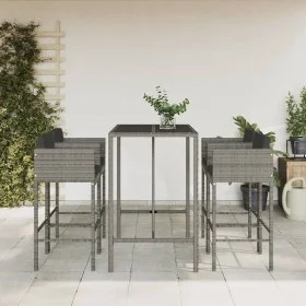 5-teiliges Bar-Set mit grauen Polstern aus synthetischem Rattan. von , Gartensets - Ref: Foro24-3203925, Preis: 530,03 €, Rab...