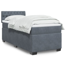 Single box spring bed with dark gray velvet mattress by , Beds and slatted bases - Ref: Foro24-3288772, Price: 346,50 €, Disc...