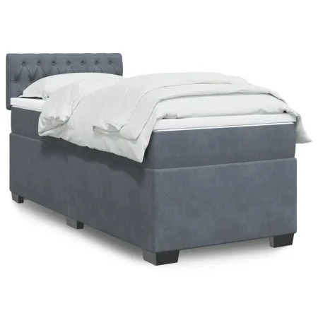 Single box spring bed with dark gray velvet mattress by , Beds and slatted bases - Ref: Foro24-3288772, Price: 353,56 €, Disc...