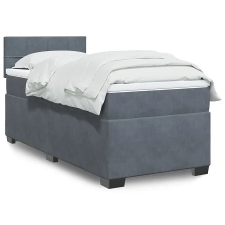 Single box spring bed with dark gray velvet mattress by , Beds and slatted bases - Ref: Foro24-3288770, Price: 342,04 €, Disc...