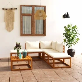 Garden furniture set, 6 pieces with cushions, solid acacia wood. by , Garden sets - Ref: Foro24-3098664, Price: 529,57 €, Dis...