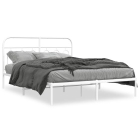 Metal bed frame with white headboard 135x190 cm by , Beds and slatted bases - Ref: Foro24-377165, Price: 98,78 €, Discount: %
