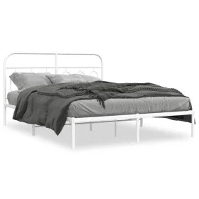 Metal bed frame with white headboard 135x190 cm by , Beds and slatted bases - Ref: Foro24-377165, Price: 97,45 €, Discount: %