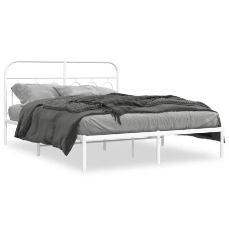 Estructura de cama de metal con cabecero blanca 135x190 cm de , Camas y somieres - Ref: Foro24-377165, Precio: 97,45 €, Descu...