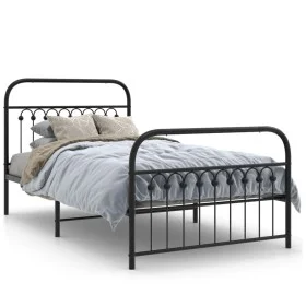Bed frame with black metal headboard and footboard 100x190cm by , Beds and slatted bases - Ref: Foro24-376612, Price: 80,91 €...