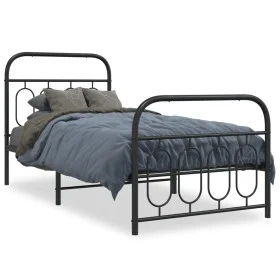Bed frame with black metal headboard and footboard 90x190 cm by , Beds and slatted bases - Ref: Foro24-377127, Price: 85,39 €...