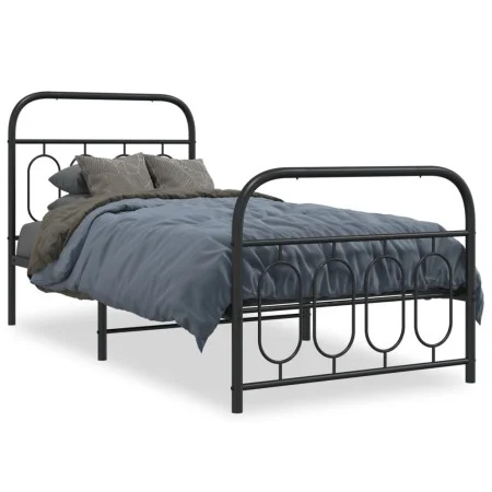 Bed frame with black metal headboard and footboard 90x190 cm by , Beds and slatted bases - Ref: Foro24-377127, Price: 85,39 €...
