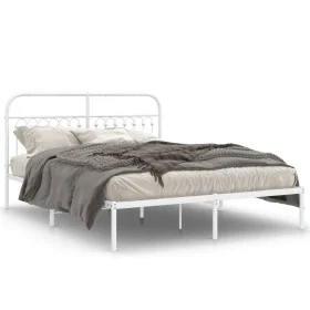 Bed frame with white metal headboard 160x200 cm by , Beds and slatted bases - Ref: Foro24-376652, Price: 125,68 €, Discount: %
