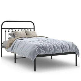 Bed frame with black metal headboard 100x190 cm by , Beds and slatted bases - Ref: Foro24-376594, Price: 66,83 €, Discount: %