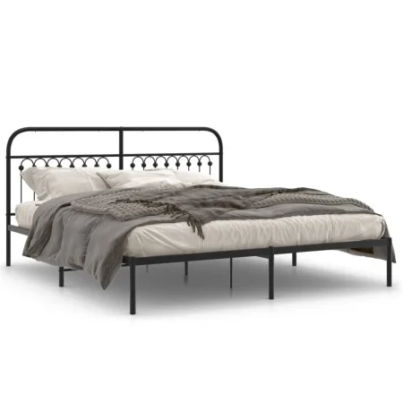 Bed frame with black metal headboard 183x203 cm by , Beds and slatted bases - Ref: Foro24-376604, Price: 106,95 €, Discount: %