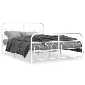 Metal bed frame with white headboard and footboard 150x200 cm by , Beds and slatted bases - Ref: Foro24-377186, Price: 123,23...