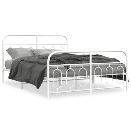 Estructura cama metal con cabecero y estribo blanco 150x200 cm de , Camas y somieres - Ref: Foro24-377186, Precio: 123,23 €, ...