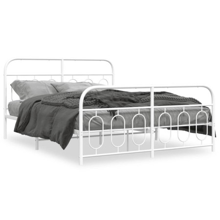 Metal bed frame with white headboard and footboard 150x200 cm by , Beds and slatted bases - Ref: Foro24-377186, Price: 125,02...