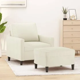 Sessel mit Hocker aus cremefarbenem Samt, 60 cm. von , Sofas - Ref: Foro24-3201053, Preis: 212,81 €, Rabatt: %