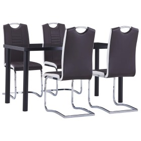5-teiliges Esszimmer-Set aus braunem Kunstleder. von , Möbelsets für Küchen und Esszimmer - Ref: Foro24-3053030, Preis: 425,5...
