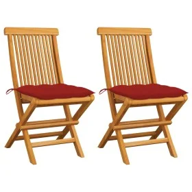 Garden chairs 2 units solid teak wood with red cushions by , Garden chairs - Ref: Foro24-3062481, Price: 144,51 €, Discount: %