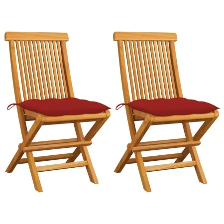 Gartenstühle 2 Stück Massivholz aus Teakholz mit roten Kissen von , Gartenstühle - Ref: Foro24-3062481, Preis: 144,51 €, Raba...