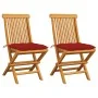 Gartenstühle 2 Stück Massivholz aus Teakholz mit roten Kissen von , Gartenstühle - Ref: Foro24-3062481, Preis: 144,51 €, Raba...