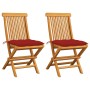 Gartenstühle 2 Stück Massivholz aus Teakholz mit roten Kissen von , Gartenstühle - Ref: Foro24-3062481, Preis: 142,62 €, Raba...