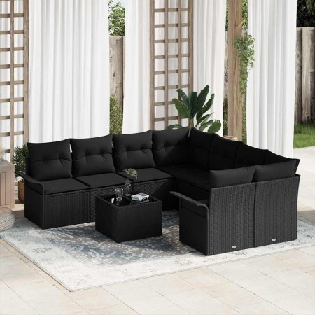 Conjunto de sofá de jardín 9 pcs Negro Poliratán