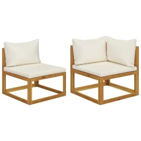 2-piece sofa set with white cream acacia wood cushions by vidaXL, Modular outdoor sofas - Ref: Foro24-311857, Price: 211,17 €...