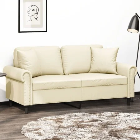 Zweiplätziges Sofa mit cremefarbenen Kunstlederkissen, 140 cm. von , Sofas - Ref: Foro24-3200931, Preis: 226,55 €, Rabatt: %