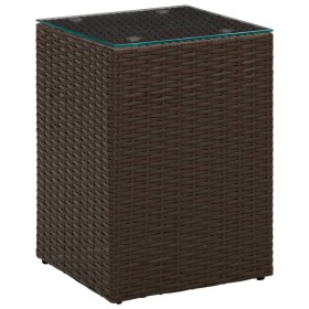 Side table with brown PE rattan and glass surface, 35x35x52 cm. by , Side tables - Ref: Foro24-316377, Price: 61,46 €, Discou...