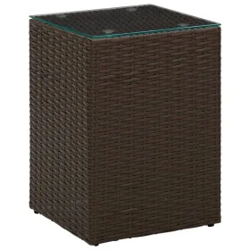 Side table with brown PE rattan and glass surface, 35x35x52 cm. by , Side tables - Ref: Foro24-316377, Price: 57,46 €, Discou...