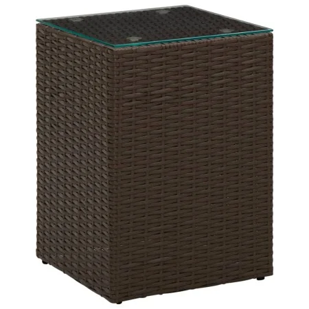 Side table with brown PE rattan and glass surface, 35x35x52 cm. by , Side tables - Ref: Foro24-316377, Price: 57,46 €, Discou...