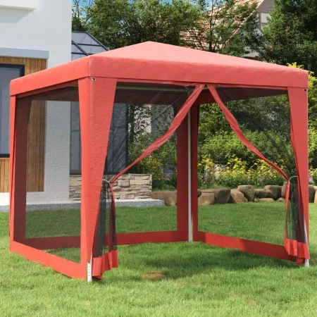 Party tent with 4 red HDPE mesh walls 2.5x2.5 m by , Tents and gazebos - Ref: Foro24-319225, Price: 78,65 €, Discount: %
