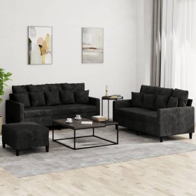 3-piece black velvet sofa set with cushions by , Sofas - Ref: Foro24-3201715, Price: 444,20 €, Discount: %