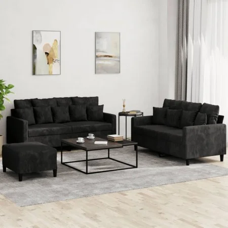 3-piece black velvet sofa set with cushions by , Sofas - Ref: Foro24-3201715, Price: 477,33 €, Discount: %