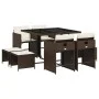 Garden dining set 9 pieces with brown synthetic rattan cushions by , Garden sets - Ref: Foro24-3211137, Price: 390,32 €, Disc...