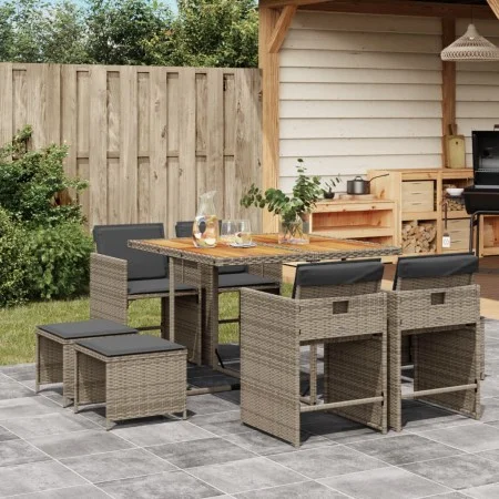 Garden dining set 9 pieces and gray synthetic rattan cushions by , Garden sets - Ref: Foro24-3211142, Price: 431,93 €, Discou...