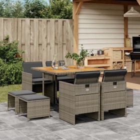 Set comedor jardín 9 pzas y cojines ratán sintético gris de , Conjuntos de jardín - Ref: Foro24-3210602, Precio: 490,51 €, De...
