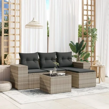 Garden sofa set and cushions 5 pieces light gray synthetic rattan by , Garden sets - Ref: Foro24-3254819, Price: 349,57 €, Di...