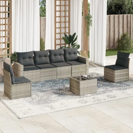 7-piece garden sofa set with light gray PE rattan cushions by , Garden sets - Ref: Foro24-3218812, Price: 453,74 €, Discount: %