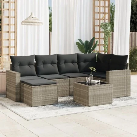 7-piece garden sofa set with light gray PE rattan cushions by , Garden sets - Ref: Foro24-3219262, Price: 464,05 €, Discount: %