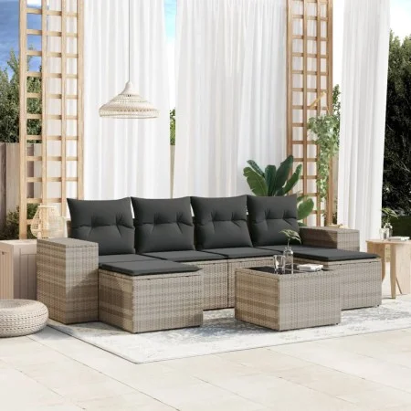 7-piece garden sofa set with light gray PE rattan cushions by , Garden sets - Ref: Foro24-3255269, Price: 457,79 €, Discount: %