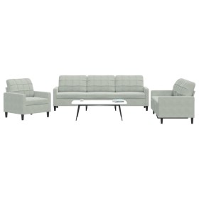 Dreiteiliges Sofaset mit Kissen aus hellgrauem Samt. von , Sofas - Ref: Foro24-3278431, Preis: 592,78 €, Rabatt: %
