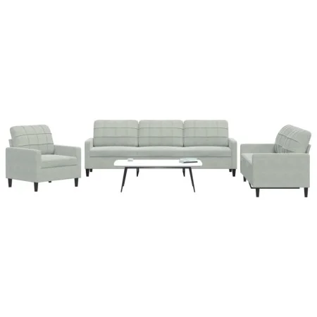 Dreiteiliges Sofaset mit Kissen aus hellgrauem Samt. von , Sofas - Ref: Foro24-3278431, Preis: 604,81 €, Rabatt: %